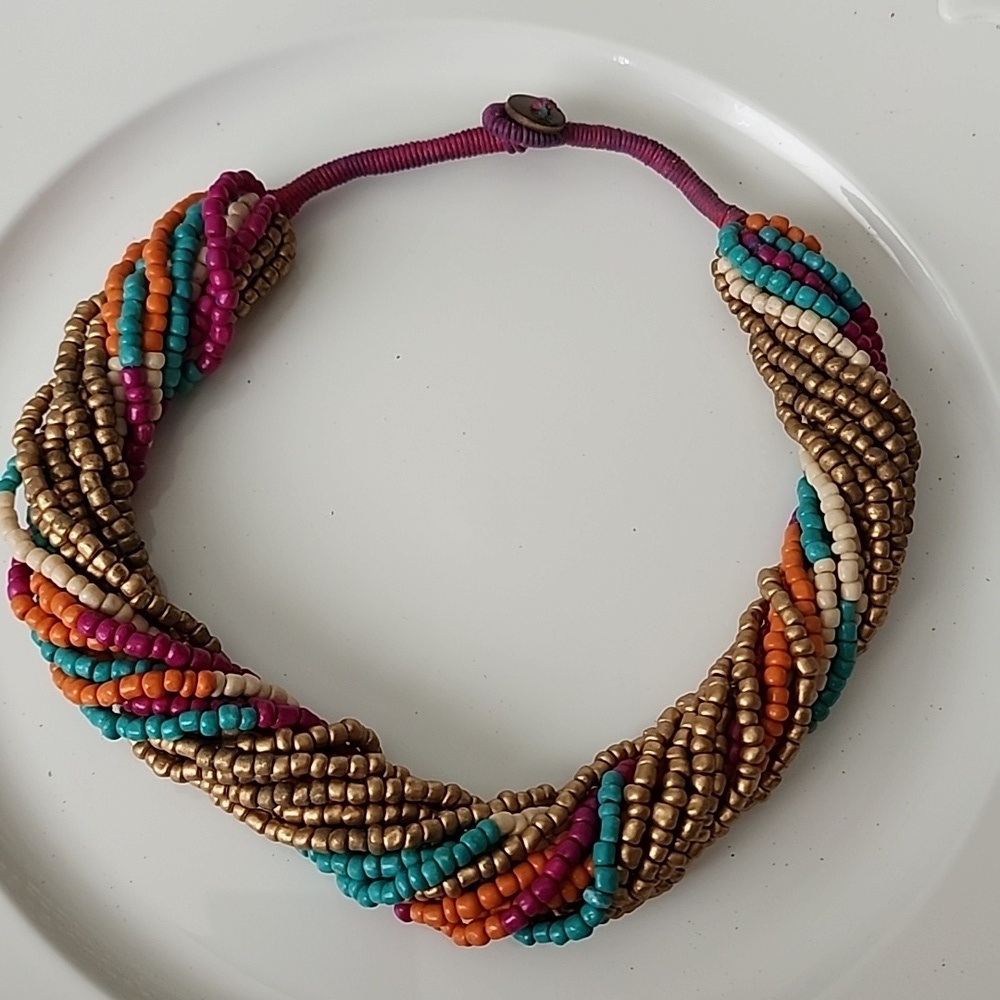 Beaded Collar NECKLACE Melon And Turquoise Colors